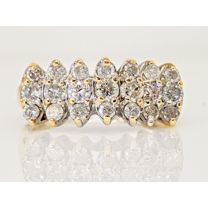 10K .93 CARAT TOTAL WEIGHT I1 J-K DIAMOND ROUND (21) CLUSTER ESTATE RING 3.2 GRAMS