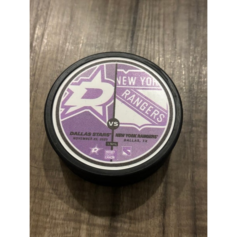 New York Rangers vs Dallas Stars NHL Hockey Fights Cancer Hockey Puck 11/20/2023