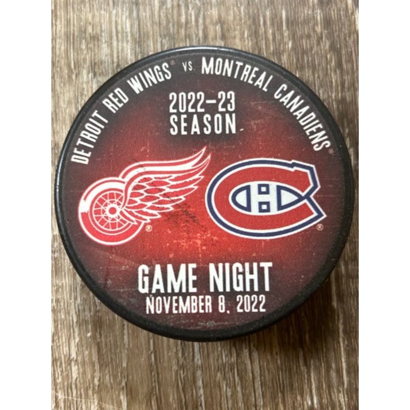 GAME NIGHT PUCK DETROIT RED WINGS VS MONTREAL CANADIANS 11/8/ 2022