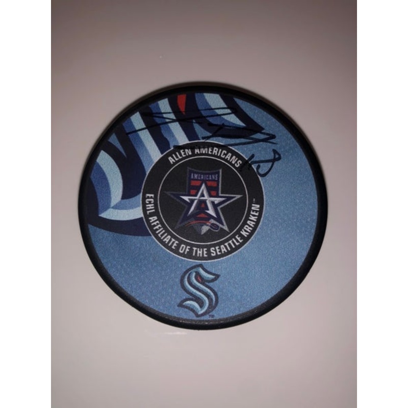 ALLEN AMERICANS SEATTLE KRAKEN AUTOGRAPHED PUCK BY #18