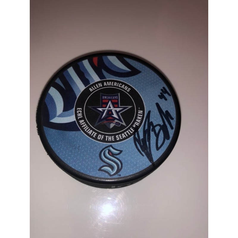 ALLEN AMERICANS SEATTLE KRAKEN AUTOGRAPHED PUCK BY #44